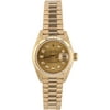 Pre-Owned Ladies 18kt Yellow Gold Presidential Champagne Diamond, 18kt Yellow Gold Fluted Bezel, 18kt Yellow Gold Presidential Band, 26mm