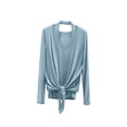 thumbnail image 2 of Ounisa Women's Fashion Long Sleeve V Neck Spring Summer Modal Cardigan Halter Two Piece Set Top Soft Breathable Lightweight, 2 of 5