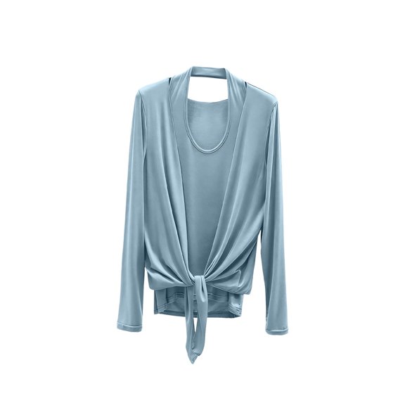 Cmfcve Women's 2 Piece Tops Long Sleeve Tie Front Cardigans and U Neck Sleeveless Cami Tank Top Casual Layering Cover Ups