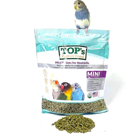 TOP's Parrot Food Mini Pellets for Budgies, Cockatiels, Lovebirds, Parrotlets & Parakeets, USDA Organic Certified, Non-GMO, Corn, Soy & Peanut Free, 1 lb