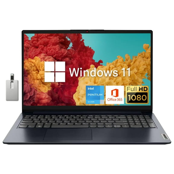 Lenovo IdeaPad 15.6" FHD Laptop, Intel Pentium Silver N6000 Processor, 12GB RAM, 256GB PCIe SSD, 720P HD Webcam, Dolby Audio, 1 Year Office, Blue, Win 11, 32GB Hotface USB Card