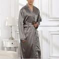 thumbnail image 5 of WREESH Men's Bathrobes Silk Pajamas Loungewear Long Nightgowns Solid Casual Long Sleeves Lace-Up Striped Home Pocket Long Pajama Robe Shorts Gray, 5 of 6