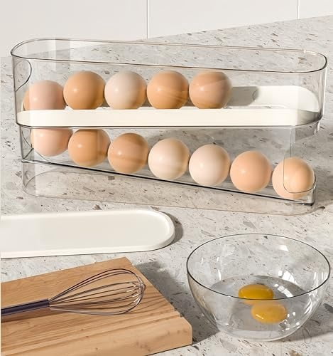 Auto Rolling Fridge Egg Organizer, Space Saving Eggs Dispenser for Refrigerator , Home Egg Holder, 1 pack