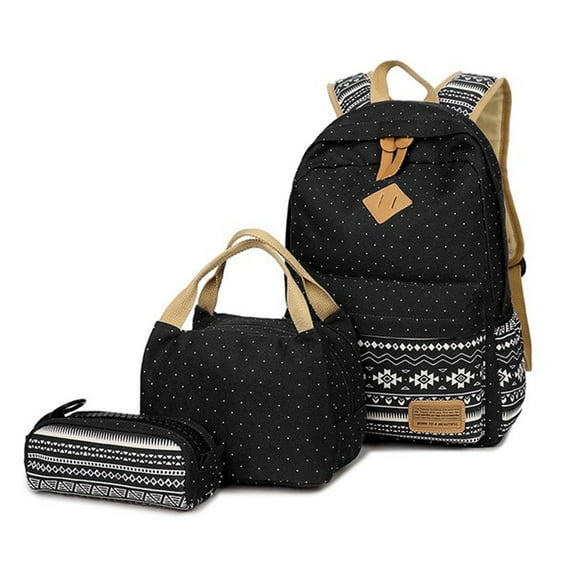 Backpacks School Casual Canvas School Backpack + Cool Bag + Pencil Case for Girls / Women - Black