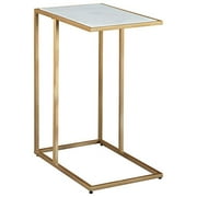 Signature Design by Ashley - Lanport C-Shaped End Table - White Marble Table Top - Champagne Metal Finish