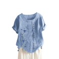 thumbnail image 2 of JUNWELL Femmes Tops Dégagement Mode Femmes Été en Vrac Imprimé Rond T-Shirt Manches Courtes Blouse Décontractée Tops, 2 of 6