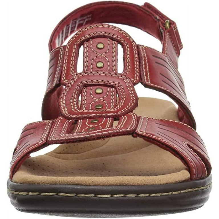 Clarks 26134083 Women s Leisa Vine Red Leather Flat Sandal 8.5 B M US Women Walmart