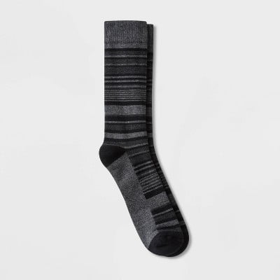 

Men s Striped Premium Dress Crew Socks w Arch Support - Black/Gray 6-12