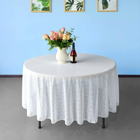 

Trimming Shop 70 - Round Sequin Tablecloth Glitter Sparkly Table Cover for Home & Dining Party Decoration White - 1pcs