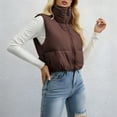 thumbnail image 5 of Cropped Puffer Vest Womens Stand Collar Zip-Up Padded Vests Sleeveless Warm Puffy Jackets Fall Outfits Coffee, 2XL, 5 of 6