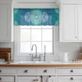 thumbnail image 3 of Teal Blue Boho Valance Curtains for Kitchen/Living Room/Bathroom/Bedroom Window, Rod Pocket Small Topper Half Short Window Curtains Voile Sheer Scarf, Retro White Rustic Flower Ethnic Pattern 60"x18", 3 of 8
