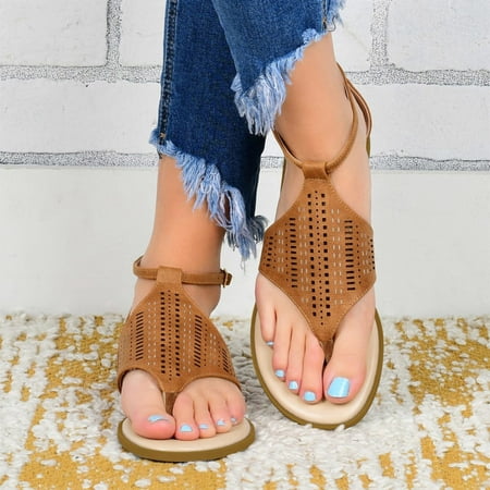 

Aayomet Sandals for Women Casual Summer Roman Cutout Thong Fashion Fashion Flat Ladies Buckle Beach Sandals Sandals Women s Brown 7.5