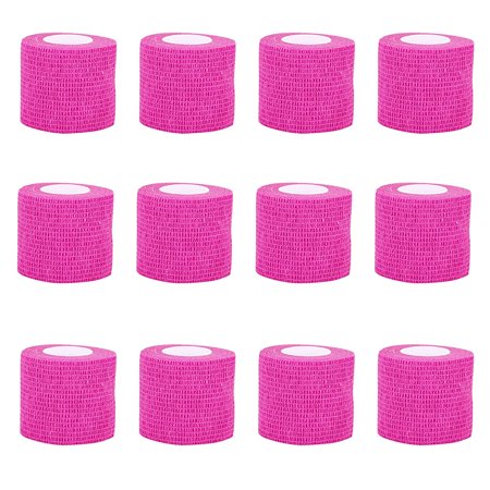 12PCS Tattoo Grip Cover Wrap,Disposable Cohesive Tattoo Grip Cover Elastic Bandage Handle Grip Tube for Tattoo Machine Tattoo Grip Accessories(Phosphor Pink)