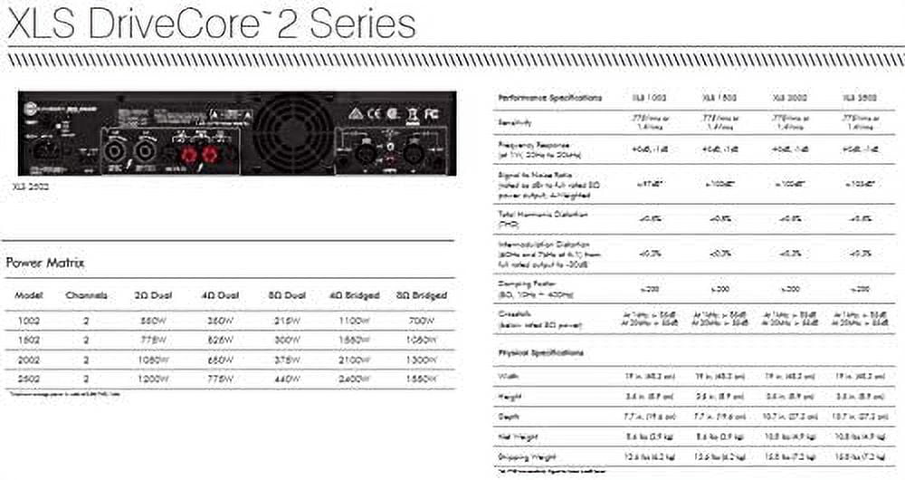 Crown XLS DriveCore 2 XLS 2002 Amplifier - 2100 W RMS - 2 Channel - 20 Hz to 20 kHz - 350 W
