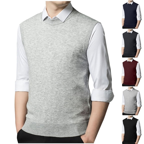 Mens Soft Crew Neck Knitted Sweater Vest Solid Sleeveless Pullover Slim Fit Plain Color for Dad Husband Big and Tall Size M-4XL White