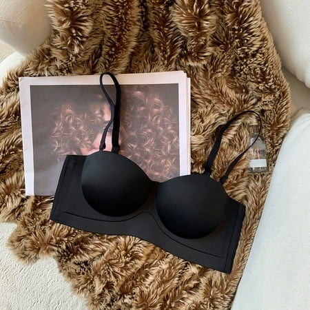 TrendVibe365 Strapless Bra Push up Women Invisible Shelf No Underwire Push up Tshirt Bralette Padded Multiway Convertible Straps Adjustable Spaghetti Strap Crop Cami Top Comfort Shapewear Black L