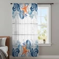 thumbnail image 3 of Summer Coastal Sheer Curtains 84 Inches Long, Sea Ocean Starfish Shells Coral Conch Wood Gray Light Filering Curtains, Breathable Simi Curtain Privacy Drapes for Living Room Bedroom Window Treatment, 3 of 8