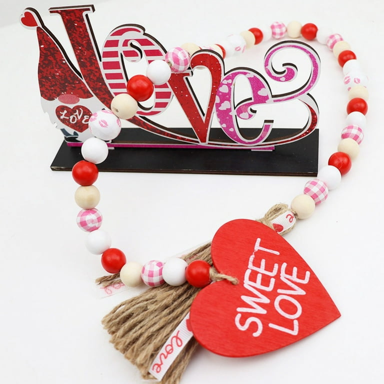 Valentines Day Beads Heart Farmhouse Valentines Decor Tiered Tray
