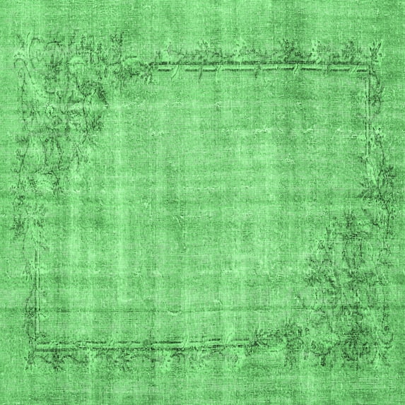 Ahgly Company Indoor Square Oriental Emerald Green Asian Inspired Area Rugs, 7' Square