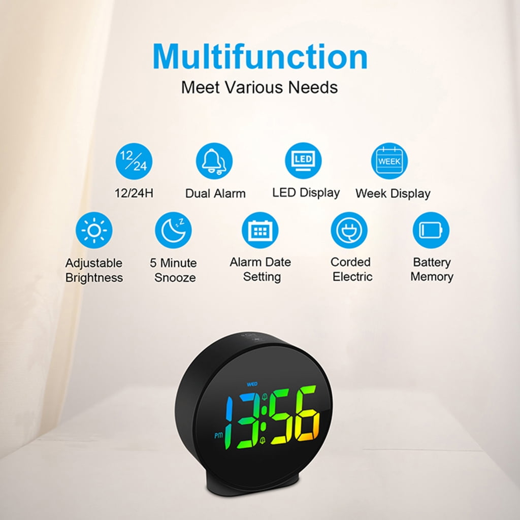 Zeiwohndc Modern LED Digital Bedroom Table Clock 12/24H with Snooze Calendar Functrion