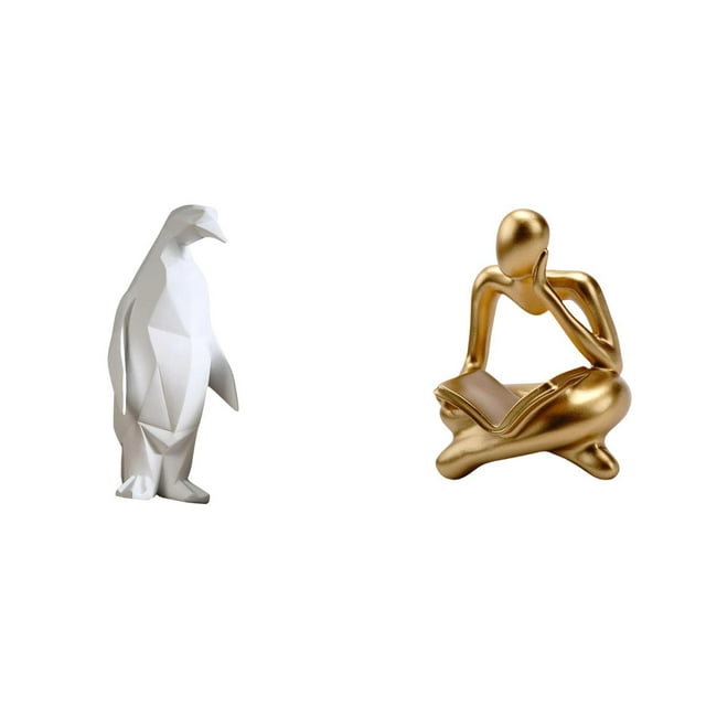 Figura de animal de resina de pingüino pensador, adorno decorativo artesanal coleccionable, escultura abstracta para inauguración de la casa, mesa, ba