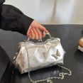 thumbnail image 5 of Bolsos de noche con broche de moda para mujer, bolsos de mano plateados de lujo con lazo dorado, bolsos de hombro con cadena para mujer, 5 of 5
