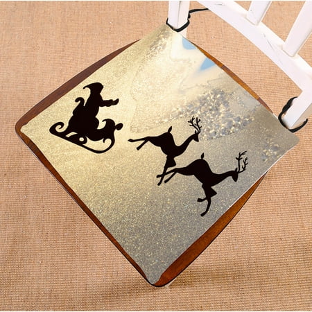 Bow Window Seat Cushions YKCG Christmas Reindeer Black Santa Claus Silhouette on a Golden Frozen Window Seat Cushion Chair Cushion Floor Cushion Twin Sides 16x16 inches ()