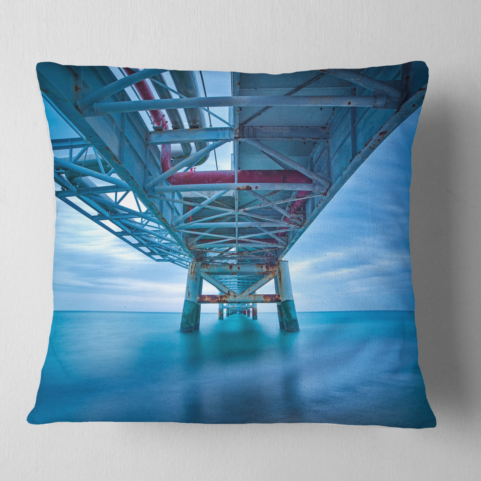 Designart Large Industrial Pier - Seascape Throw Pillow - 16x16