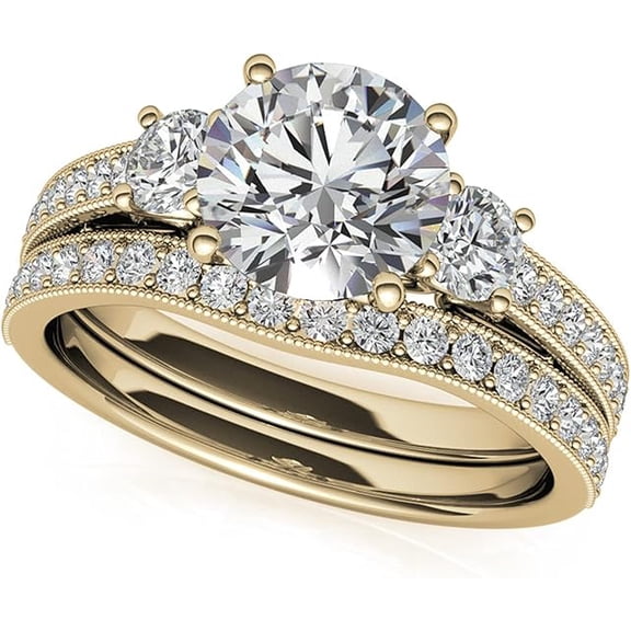 Dazzlingdaimonds Jewels 925 Sterling Silver 2.60 Ct Round Cut White Diamond Engagement Wedding Thanksgiving Christmas Bridal Ring Set 14K Yellow Gold Plated For Women's -9.5