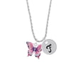 thumbnail image 2 of Delight Jewelry Silvertone Large Hot Pink & Purple Butterfly Silvertone Script Initial Disc - F - Charm Necklace, 20"+3", 2 of 4