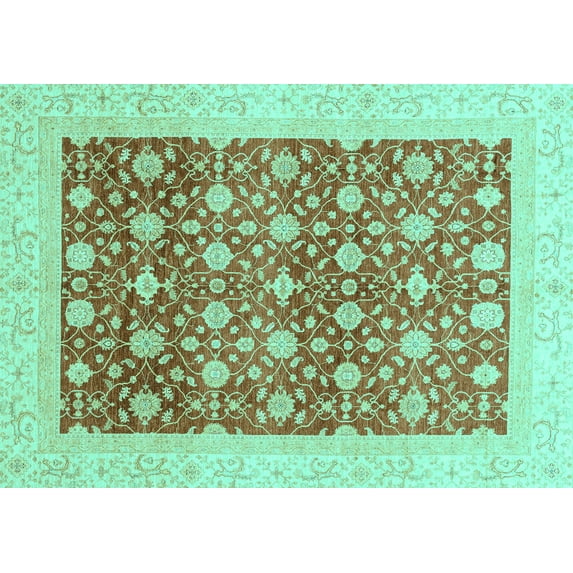 Ahgly Company Machine Washable Indoor Rectangle Oriental Turquoise Blue Modern Area Rugs, 2' x 3'