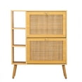 thumbnail image 4 of 2-Drawer Wood and Rattan Shoe Cabinet Exotic Boho Entryway, 4 of 8