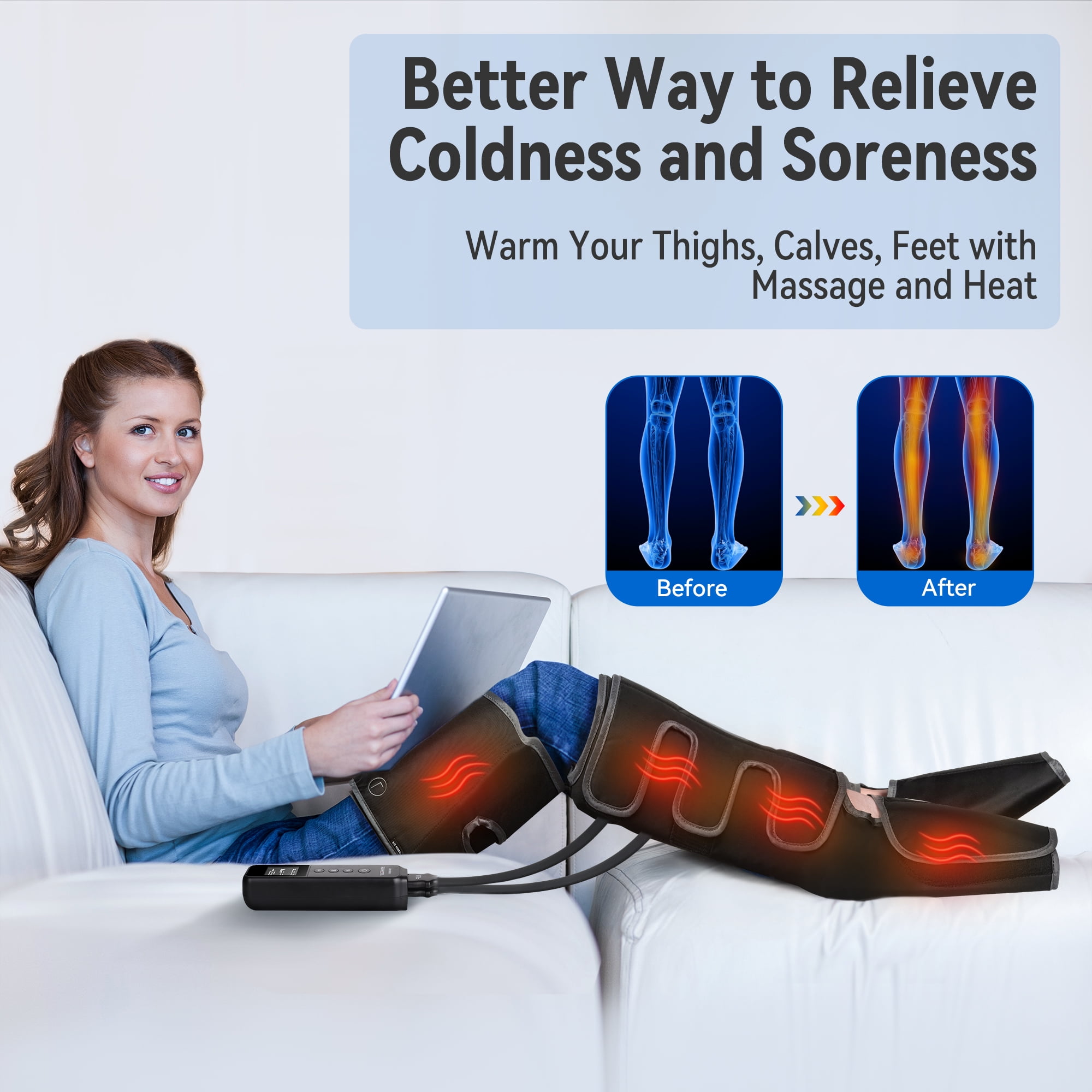 FIT KING Upgraded Full Leg Massager with Heat, Air Compression Massager Machine for Foot Calf & Thigh Muscle Relaxation and Recovery FSA/HSA Eligible