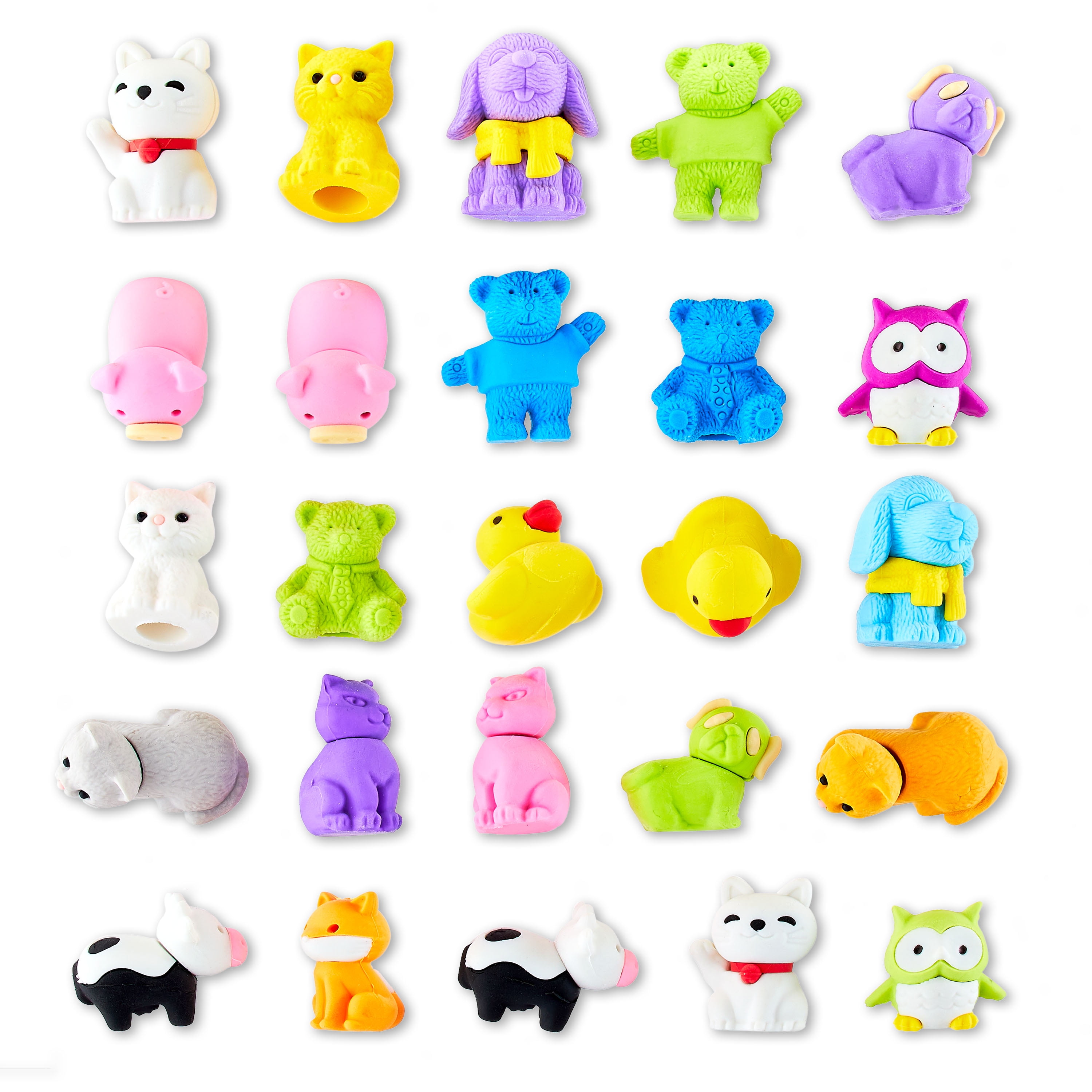 Pen+Gear Eraser Pals, Animals-theme, Multi-olor, 25 Count Erasers