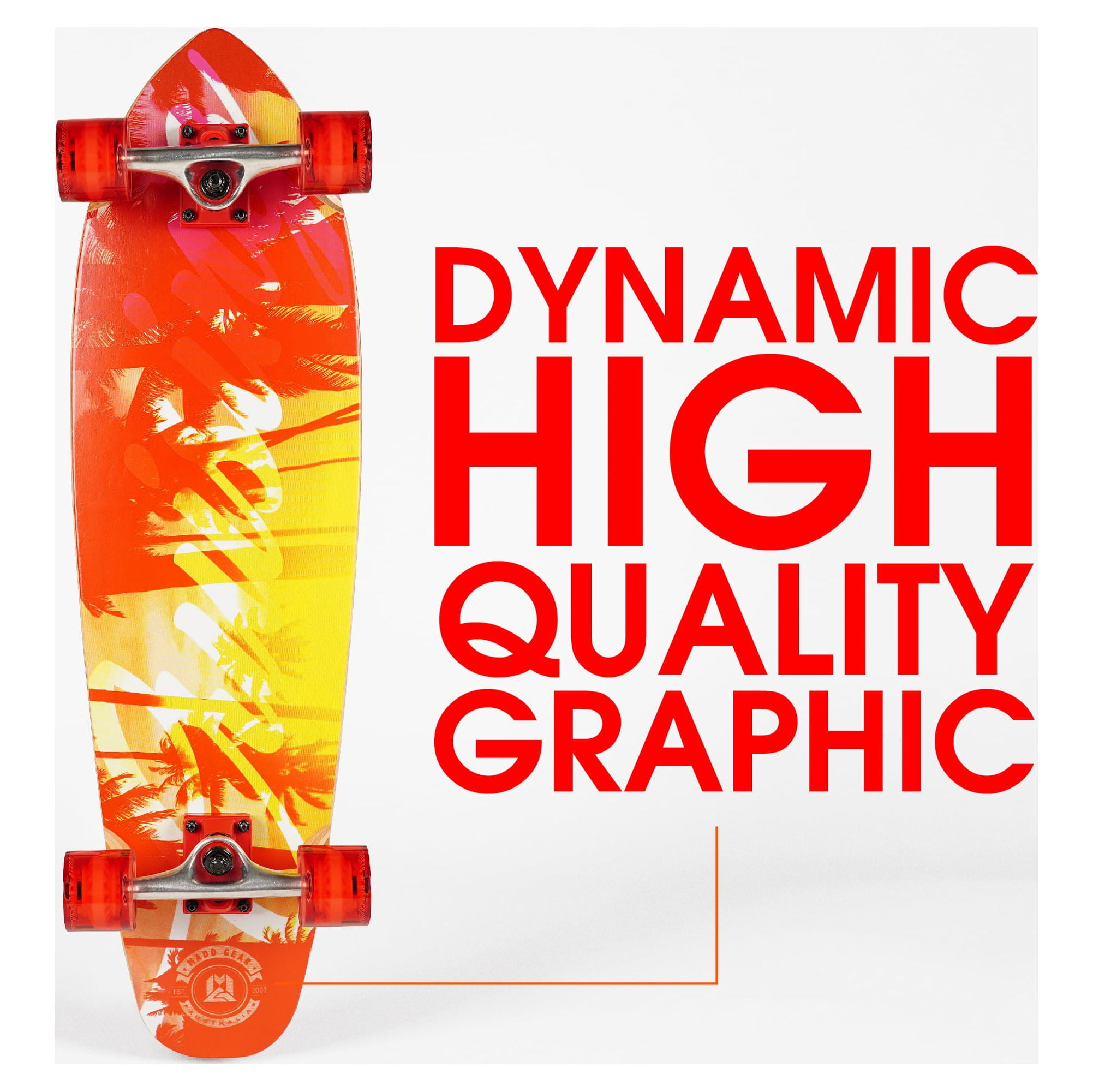 Madd Gear 32" Cruiser Complete Skateboard Maple Deck Smooth 62mm Wheels Fast ABEC 7 Bearings