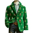 thumbnail image 2 of qolati Christmas Blazer for Men Vintage Corduroy Suit Jacket Xmas Graphic One Button Holiday Party Jackets Work Blazers with Pockets Green S, 2 of 7