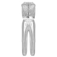 thumbnail image 2 of inlzdz Girls Hip-Hop Jazz Modern Dance Sets Sleeveless Sparkly Sequins Hooded Crop Top with Metallic Pants Silver 8, 2 of 7