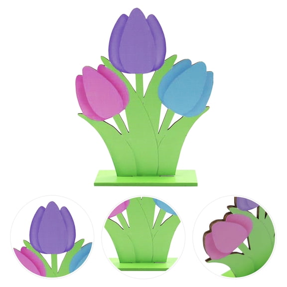 FOMIYES Artificial Tulips Flowers Wood Easter Ornament in Assorted Colors for Festive Decor