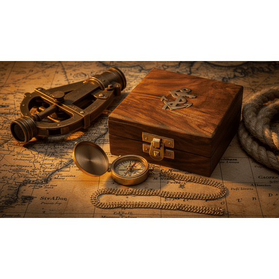 Thor Instruments Brass Nautical Hand Made Push Button Pocket Compass Directional Compass Fully Working W/Wooden Box