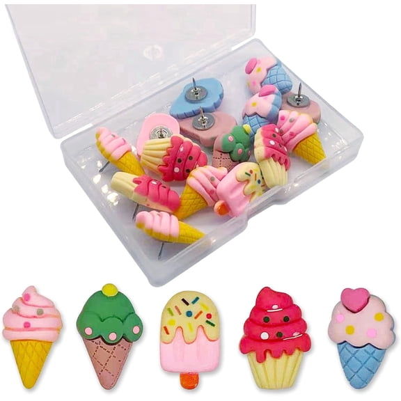 Ice Cream Push Pins for Cork Board Cute Decorative Push Pins 30 Pcs Ice Cream Thumb Tacks for Wall or Bulletin Board Summer Style Resin Photo Maps Thumbtacks Home Office Wall Supplies