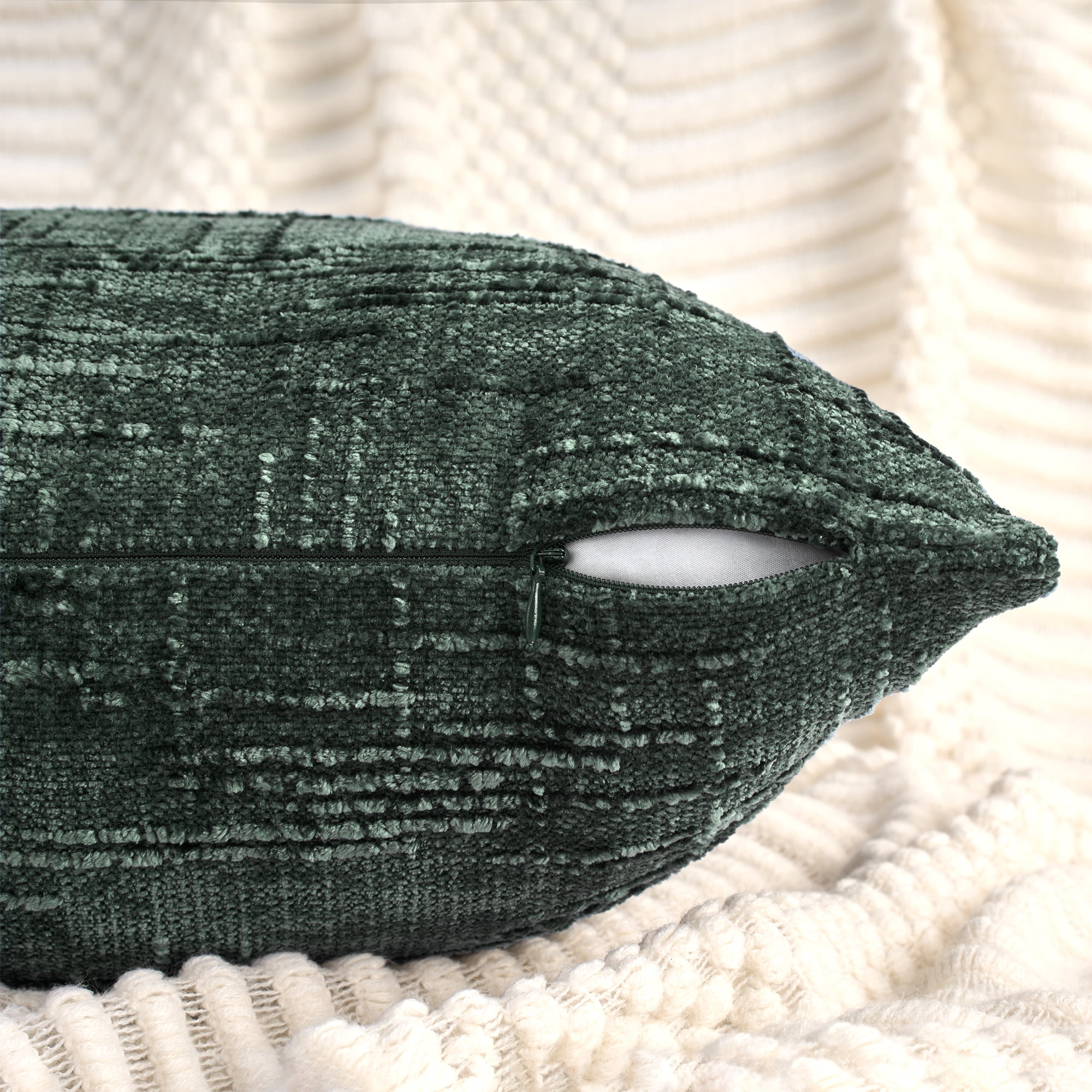 Unique Bargains Decorative Chenille Throw Pillow Covers Pack of 2 Green 18" x 18"