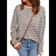 thumbnail image 1 of Suéter de Punto Suave A Rayas para Mujer, Camisa Holgada con Bolsillo en el Pecho. Cafetería de Leche L, 1 of 5