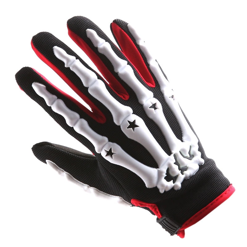Motocross Motorcycle BMX MX ATV Dirt Bike Bicycle Skeleton Gloves White
