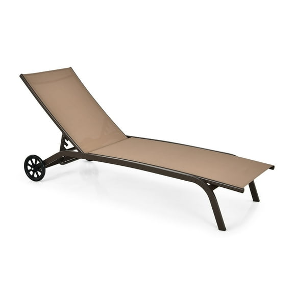 6-Poisition Adjustable Outdoor Chaise Recliner with Wheels