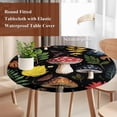 thumbnail image 3 of Red Mushroom Round Tablecloth 45-54 Inch Round Fitted Table Cloth with Elastic Edge, Retro Summer Botanical Leaves Black Waterproof Table Cover Protector for Outdoor Picnic Party Dining, 3 of 6