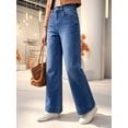 thumbnail image 5 of Women's High‑Rise Wide‑Leg Denim Jeans, Medium Wash Jeans with Square Patch Front Pockets & Wide Cuff Hem, Sizes 4‑18, 5 of 7