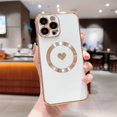 thumbnail image 5 of for iPhone 14 Pro Max Case Magnetic, Cute Heart Phone Case for Women Men Luxury Plating Full Camera Lens Protect Soft Silicone Shockproof Bumper for iPhone 14 ProMax Case 6.7" (White), 5 of 6