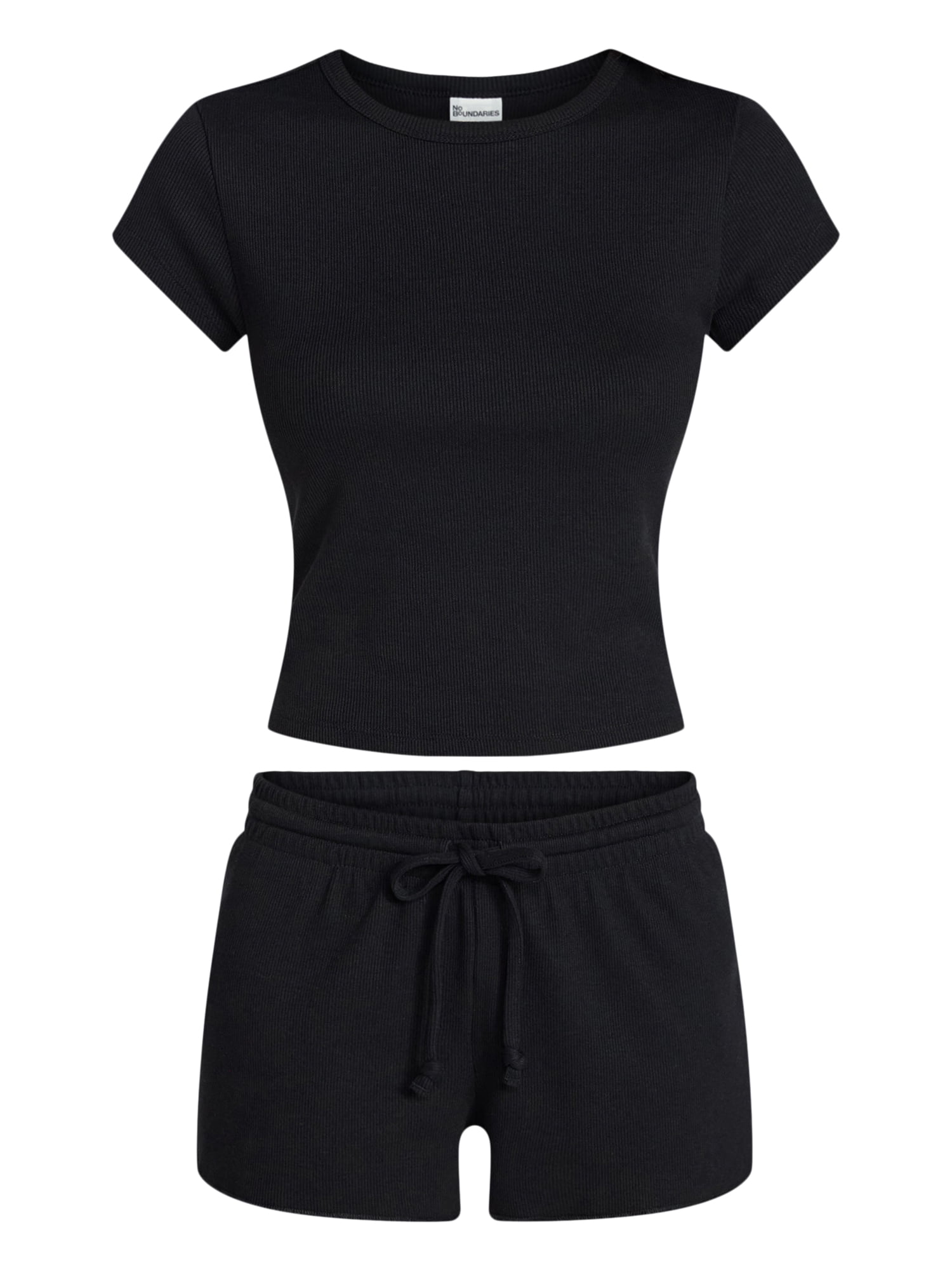 No Boundaries Sleep Ribbed Tee and Shorts Set, 2-Piece, Women’s XXS-3X