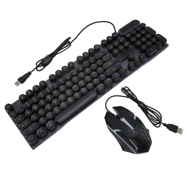 Combo Clavier et Souris Filaires pour Jeux, Clavier Filaire à DEL Arc-en-Ciel Rétroéclairé, Souris Optique Filaire, USB Prêt à l'Emploi, Compatible avec PC, Portable