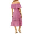 thumbnail image 4 of INSPIRE CHIC Women's Dress Flutter Sleeve Off The Shoulder Ruffle Lace Insert Maxi Dresses S Pink, 4 of 6